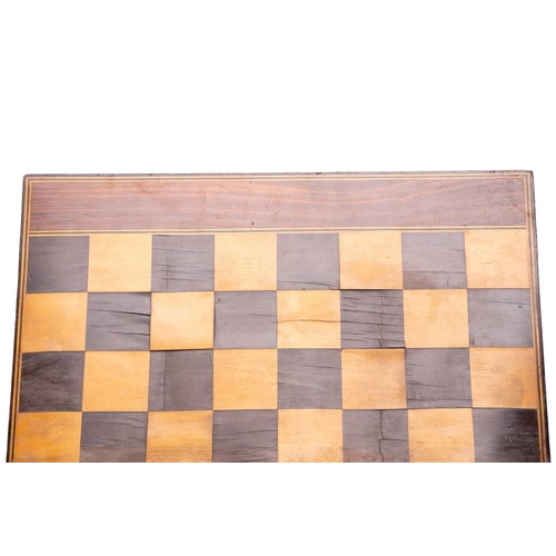 226 - A 19th century inlaid games board, with chess to one side and another board game on the other with p... 