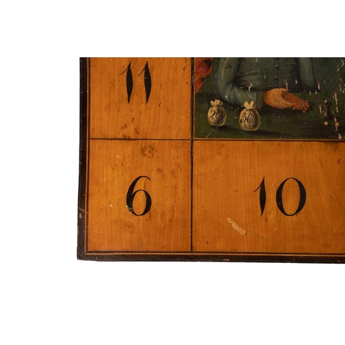 226 - A 19th century inlaid games board, with chess to one side and another board game on the other with p... 