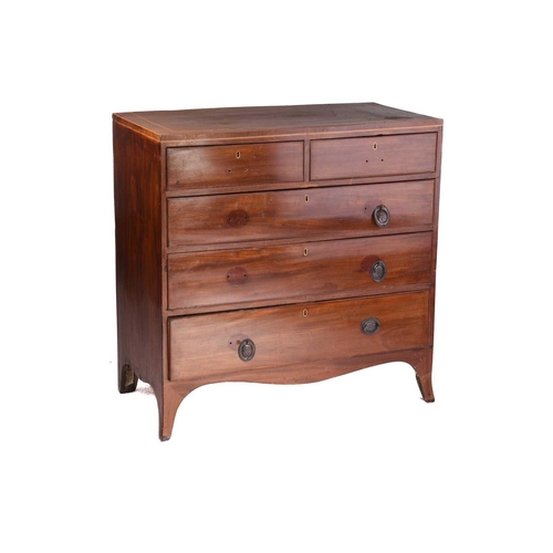 232 - A George III mahogany caddy topped chest of two short over three long drawers with satinwood strung ... 