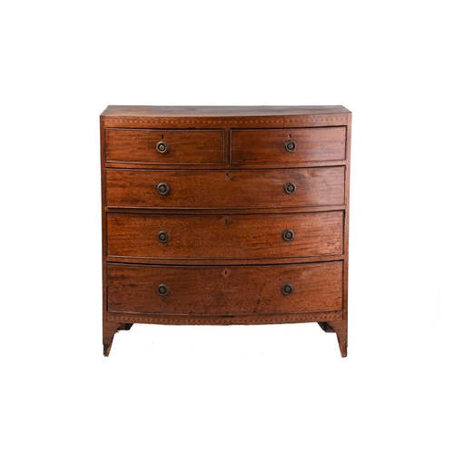 233 - A George IV mahogany caddy topped bow-fronted chest of two short over three long drawers, supported ... 