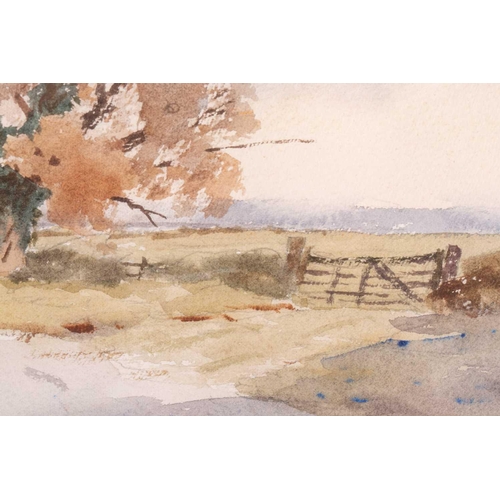 24 - † James Fletcher-Watson (1913-2004), 'Cotswold Road in Autumn', signed watercolour, artist's label o... 