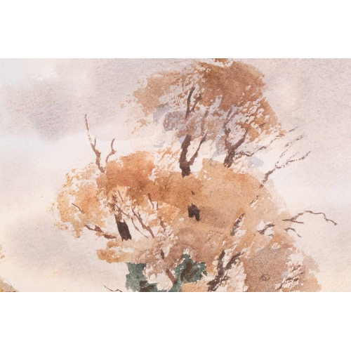 24 - † James Fletcher-Watson (1913-2004), 'Cotswold Road in Autumn', signed watercolour, artist's label o... 