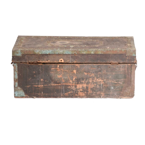 240 - A Chinese export trade leather-covered camphor wood travel trunk with heavy-duty bale handles a clos... 