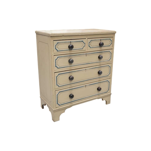 243 - A late Victorian-painted pine chest of drawers with faux inlaid decoration fitted two short over thr... 