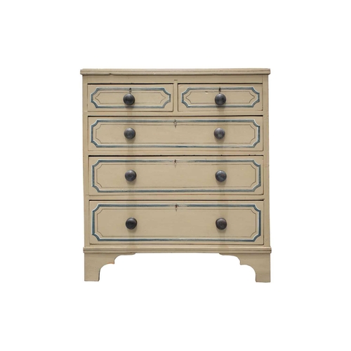 243 - A late Victorian-painted pine chest of drawers with faux inlaid decoration fitted two short over thr... 