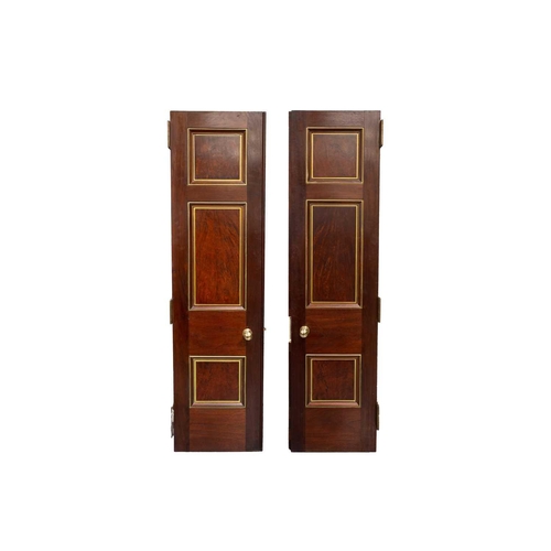 247 - A pair of decorative Edwardian architectural three-panel mahogany and parcel gilt library doors fitt... 