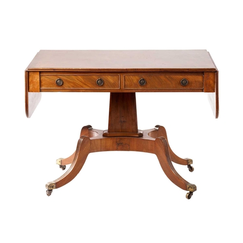 253 - Early 19th century mahogany sofa table, the reeded edge top over two frieze drawers, on a concave ta... 