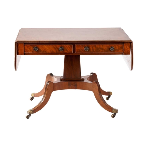 253 - Early 19th century mahogany sofa table, the reeded edge top over two frieze drawers, on a concave ta... 