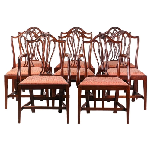 258 - A set of eight late 19th century Hepplewhite style mahogany dining chairs, by Wylie & Lochhead of Gl... 