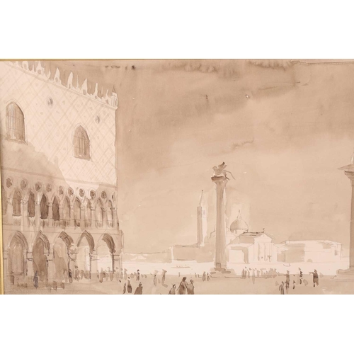 26 - † Attributed to Edward Seago (1910-1974), Doge's Palace Venice, pencil and watercolour, inscribed an... 