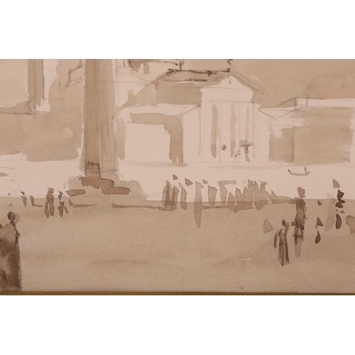 26 - † Attributed to Edward Seago (1910-1974), Doge's Palace Venice, pencil and watercolour, inscribed an... 