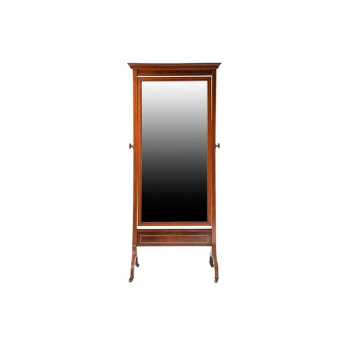 269 - An Edwardian inlaid mahogany cheval dressing mirror with satinwood crossbanded decoration, supported... 