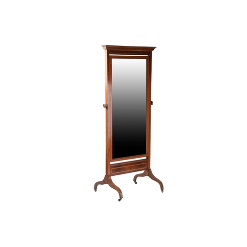 269 - An Edwardian inlaid mahogany cheval dressing mirror with satinwood crossbanded decoration, supported... 