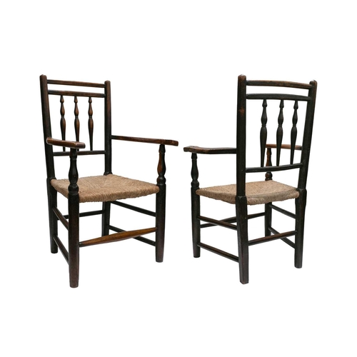 271 - A matched set of eight early 19th-century North West Dales type ash spindle back farmhouse chairs ea... 