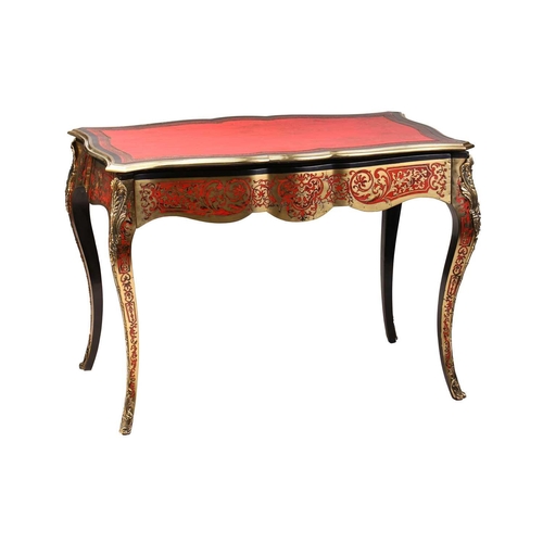 277 - A French Napoleon III ebonized, and red tortoiseshell Boule worked bureau plat with shaped serpentin... 