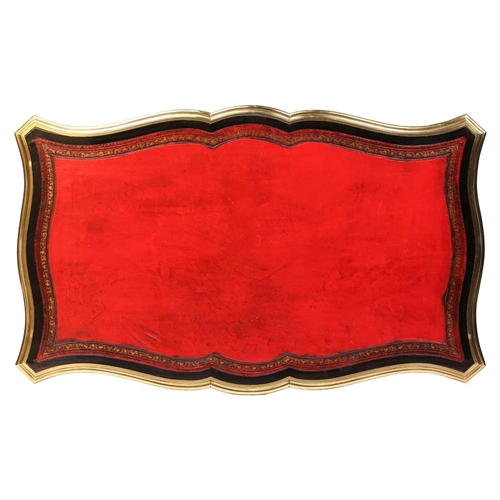 277 - A French Napoleon III ebonized, and red tortoiseshell Boule worked bureau plat with shaped serpentin... 