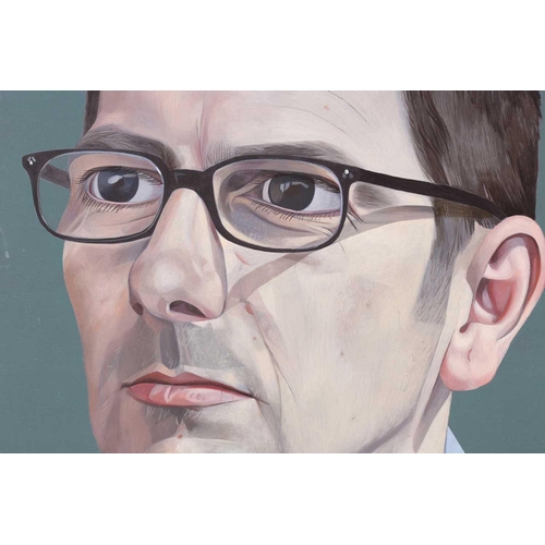 28 - † James Hague (b.1970), Portrait of Chris, oil on board, 30.5 cm x 23 cm, unframed.