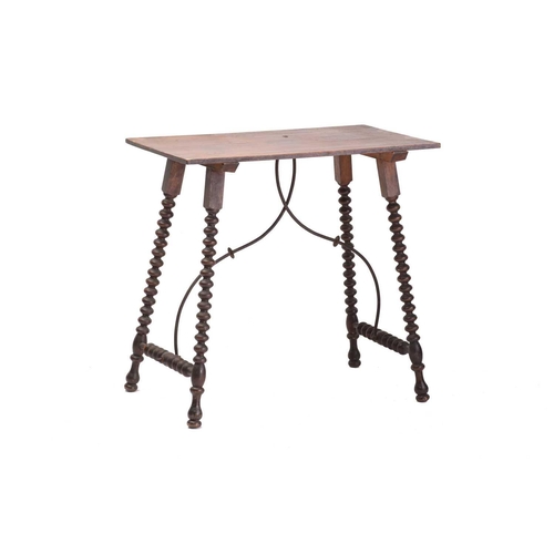 280 - A late 19th-century Italian/ Spanish walnut and birch rustic side table, with a simple one-piece top... 