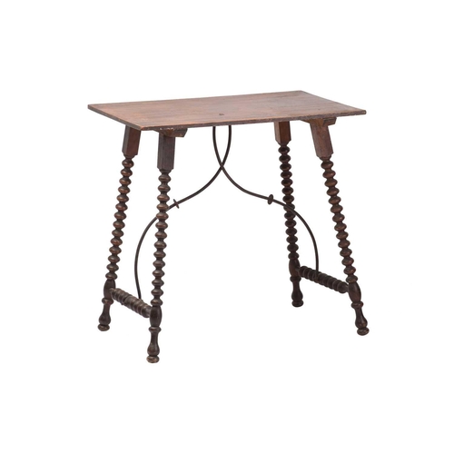 280 - A late 19th-century Italian/ Spanish walnut and birch rustic side table, with a simple one-piece top... 