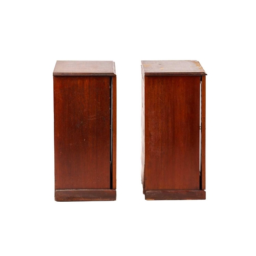 281 - A pair of early 20th-century mahogany collectors cabinets each with an arched glazed panel door encl... 