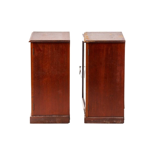 281 - A pair of early 20th-century mahogany collectors cabinets each with an arched glazed panel door encl... 