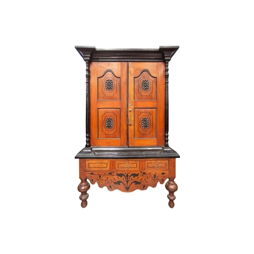 291 - A 19th-century style Sri Lankan ebony and padauk wood cabinet, 20th century, with moulded cornice ab... 