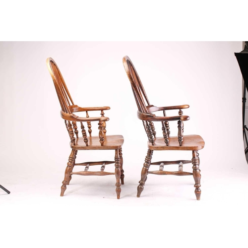 292 - Two similar19th/20th-century Yorkshire-type Windsor open armchairs with hoop backs, pierced splats a... 