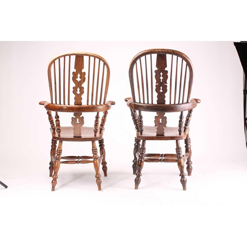 292 - Two similar19th/20th-century Yorkshire-type Windsor open armchairs with hoop backs, pierced splats a... 