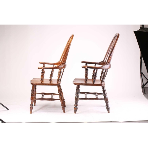 292 - Two similar19th/20th-century Yorkshire-type Windsor open armchairs with hoop backs, pierced splats a... 