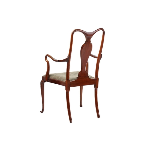 293 - An Edwardian satinwood effect open armchair painted with Neo-Classical motifs and the shaped splat w... 