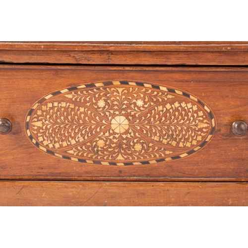 300 - An Anglo-Indian bone and ebony inlaid cabinet, early 20th century, with a shaped broken arch pedimen... 