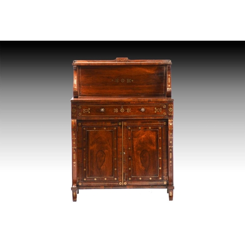 304 - In the manner of John Maclean & Sons, a regency figured rosewood secretaire chiffonier with upstand ... 