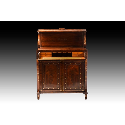 304 - In the manner of John Maclean & Sons, a regency figured rosewood secretaire chiffonier with upstand ... 