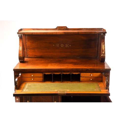 304 - In the manner of John Maclean & Sons, a regency figured rosewood secretaire chiffonier with upstand ... 