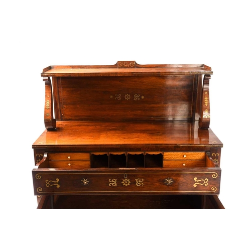 304 - In the manner of John Maclean & Sons, a regency figured rosewood secretaire chiffonier with upstand ... 