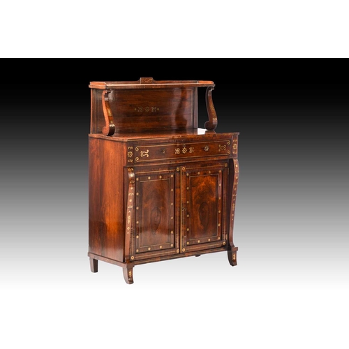 304 - In the manner of John Maclean & Sons, a regency figured rosewood secretaire chiffonier with upstand ... 