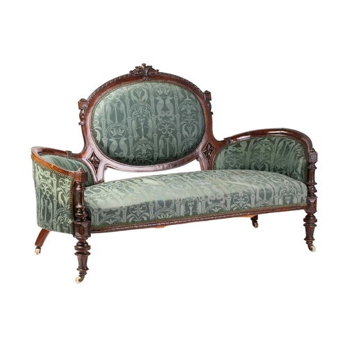 305 - A late Victorian simulated rosewood cameo back sofa, with carved cresting and parchment twist edge, ... 