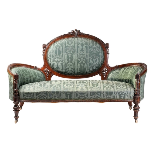 305 - A late Victorian simulated rosewood cameo back sofa, with carved cresting and parchment twist edge, ... 