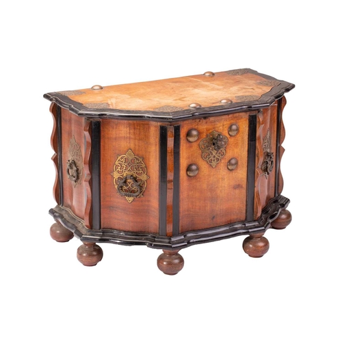 306 - A Dutch colonial Sri Lankan block fronted teak and ebony chest, late 19th/ early 20th century, with ... 