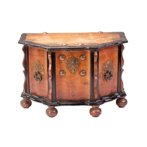 306 - A Dutch colonial Sri Lankan block fronted teak and ebony chest, late 19th/ early 20th century, with ... 