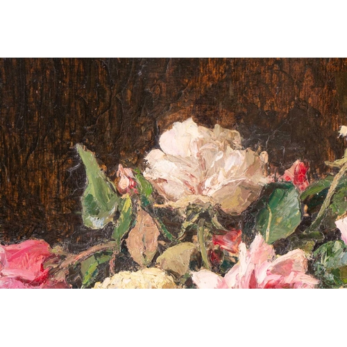 31 - Nan C. Livingstone (1876-1952), still life study of roses, oil on canvas, 26.5 cm x 36.5 cm in a gil... 