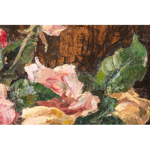 31 - Nan C. Livingstone (1876-1952), still life study of roses, oil on canvas, 26.5 cm x 36.5 cm in a gil... 