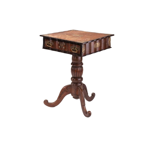 314 - A 19th-century Dutch colonial, Sri Lankan, ebony and teakwood square-topped pedestal table, with app... 