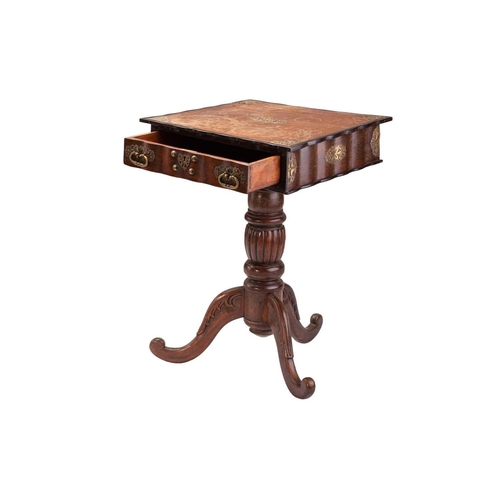 314 - A 19th-century Dutch colonial, Sri Lankan, ebony and teakwood square-topped pedestal table, with app... 