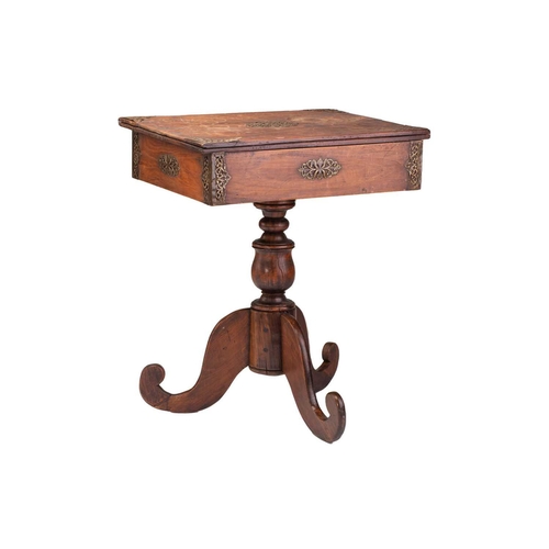 314 - A 19th-century Dutch colonial, Sri Lankan, ebony and teakwood square-topped pedestal table, with app... 