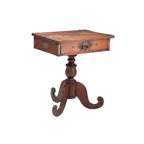 314 - A 19th-century Dutch colonial, Sri Lankan, ebony and teakwood square-topped pedestal table, with app... 