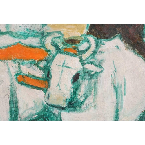 32 - † Julian Trevelyan (1910-1988), 'Two Oxen and Cart', oil on canvas, signed and dated ’55, 50 cm x 59... 