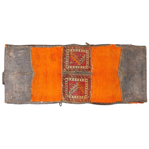 325 - An old Persian double donkey pannier bag possibly Afshar early/ mid 20th century, the two piled face... 