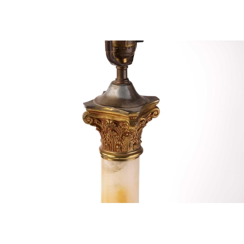 339 - A pair of 'Hollywood Regency' gilt metal and onyx Corinthian column table lamps on stepped plinths. ... 