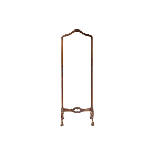 349 - A George III style mahogany cheval dressing mirror, 20th century, With leaf capped arch topped frame... 